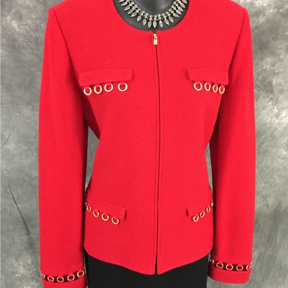 St. John collection vintage Red Jacket with Gold Accents sz 4 - Picture 1 of 6